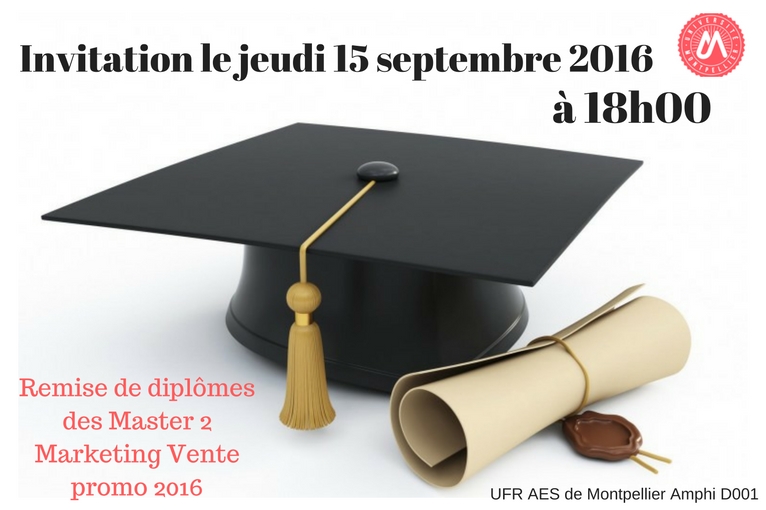 Cérémonie de remise de diplôme : 15 septembre 2016 à 18h / UFR AES (amphi D001)